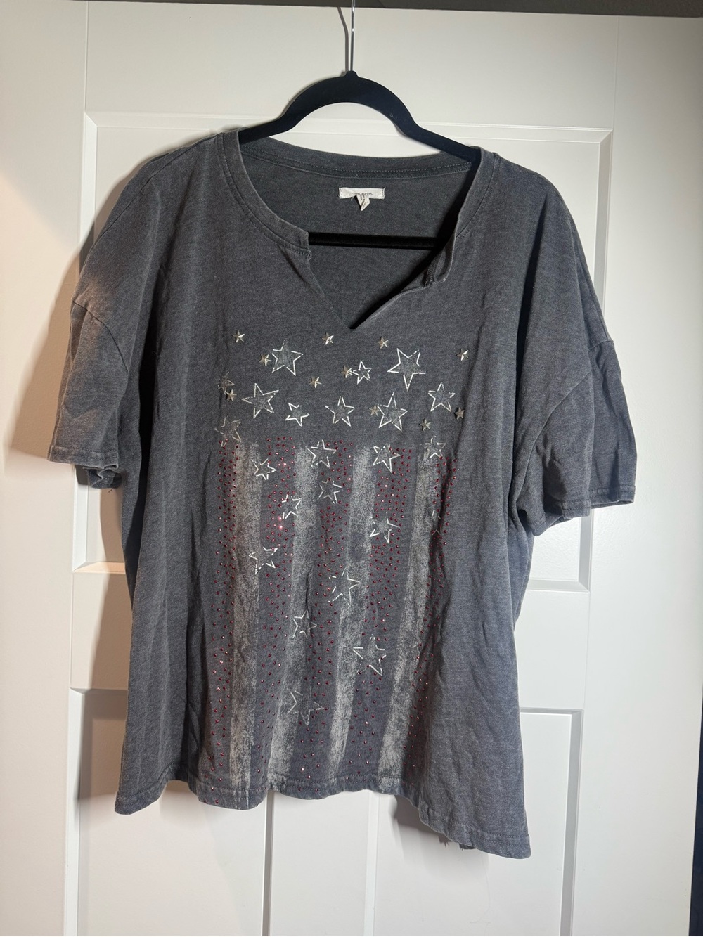 Maurices Charcoal V-Neck Star & Stripe Embellished Tee